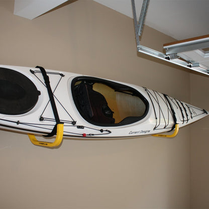 Suspenz Kayak Canoe SUP Storage Hanger for Garage Wall, Indoor Outdoor, Jay Rack Hook, Holds up to 125 lbs, Yellow, (11-0001)