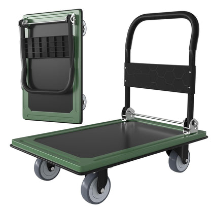 WUD Push Cart, Folding Mobile Platform Trolley,Thickened and Reinforced, 360° Swivel Wheels,30.3 “L x 19.7 ”W, 900 lb. Green Dolly cart with Wheels