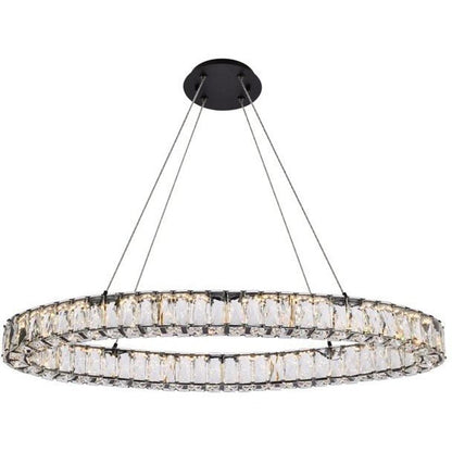 Elegant Lighting Monroe 36in LED Oval Pendant Light - Black, Metal and Crystal, Model 3503D36BK