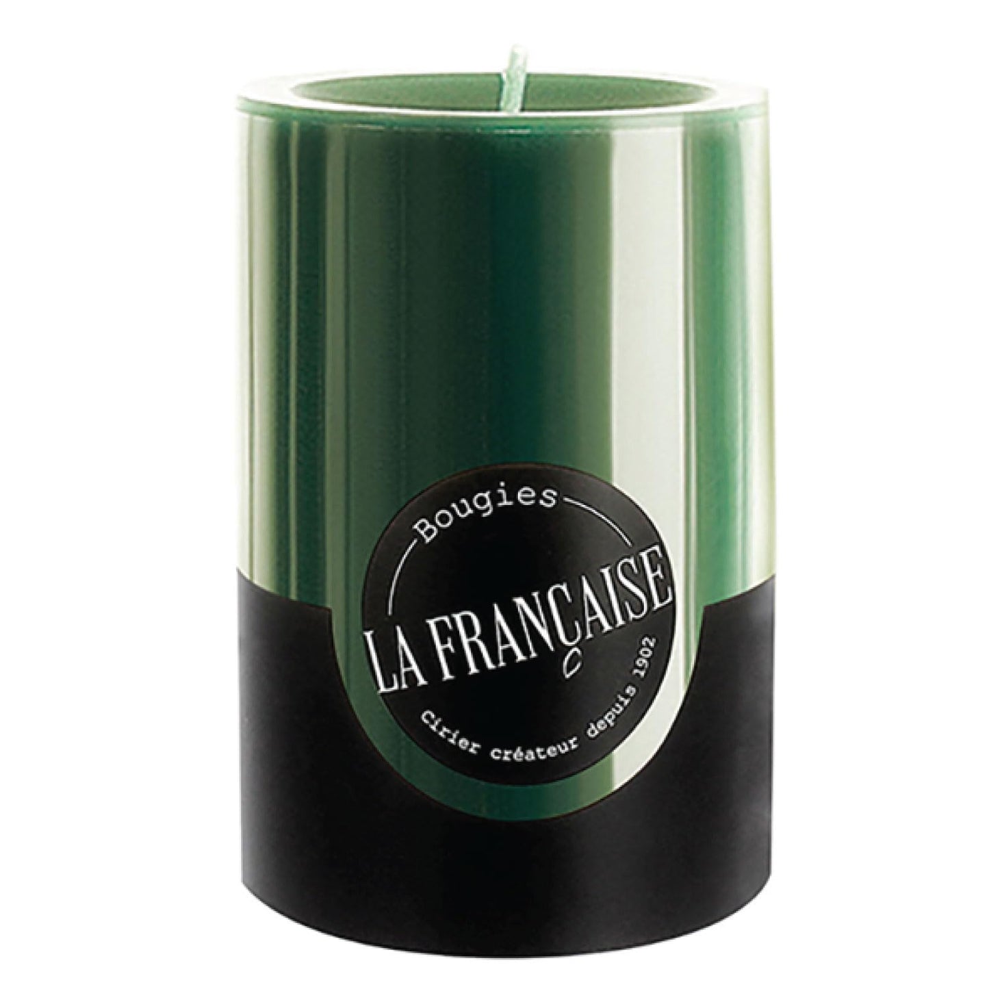 Bougies La Française Unscented Pillar Candle, Green, Made in Tunisia, Cotton Wick Included, Vegetable Wax Decorative Handmade Candle, 340 g, 2.76 x 3.94 Inches, Approx. 50-Hour Burn Time