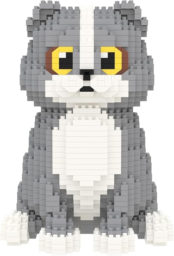 Larcele Cat Micro Building Blocks Animal Set DIY Mini 3D Building Toy Bricks Kit985 Pieces KLJM-05 (Scottish Fold)