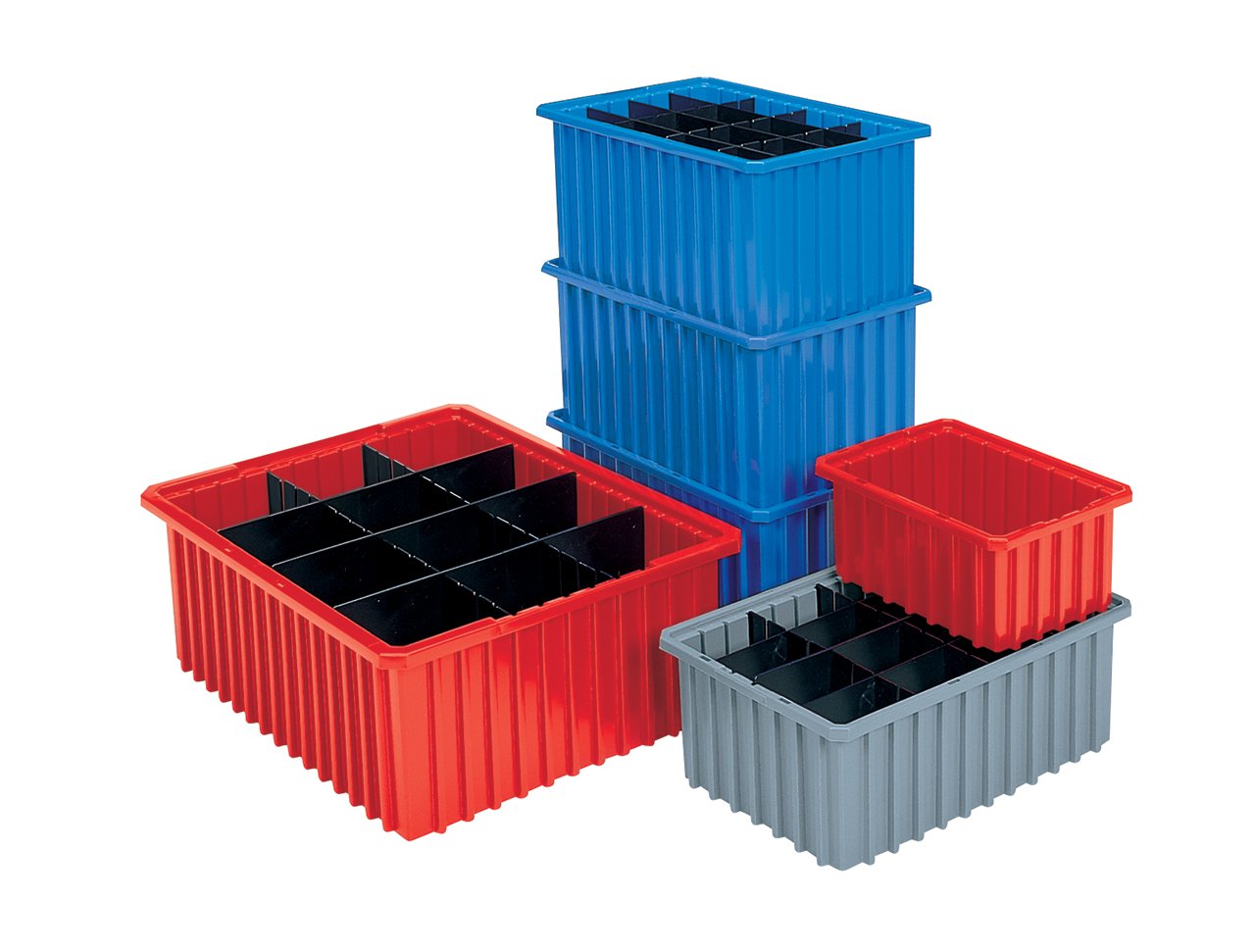 Akro-Mils 33226 Akro-Grid Plastic Slotted Dividable Modu Box Stackable Grid Storage Tote Container, (22-3/8-Inch L x 17-3/8-Inch W x 6-Inch H), (4 Pack), Blue