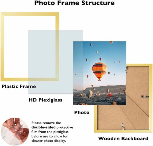 JCJMY Gold Picture Frame - 8x9 Wall Mount or Tabletop Display | Shatter-Resistant Plexiglass