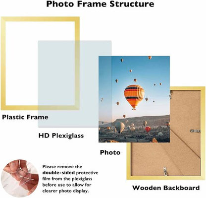 JCJMY Gold Picture Frame - 8x9 Wall Mount or Tabletop Display | Shatter-Resistant Plexiglass