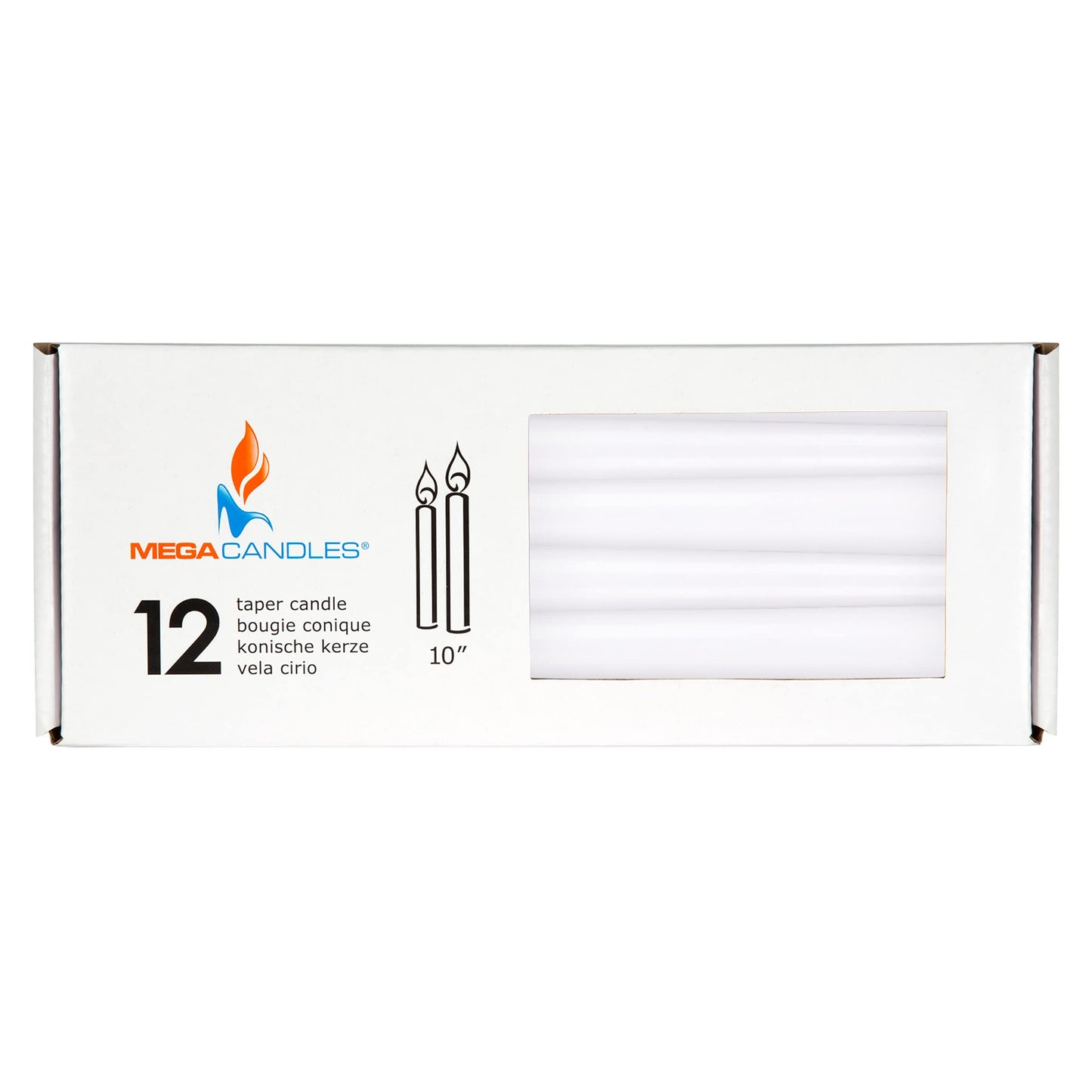 Mega Candles 12 pcs Unscented White Taper Candles, Hand Poured Wax Candle 10 Inch x 7/8 Inch, Home Décor, Wedding Receptions, Centerpieces, Occasions, Events, Festivities, Romantic Dinners, Holders