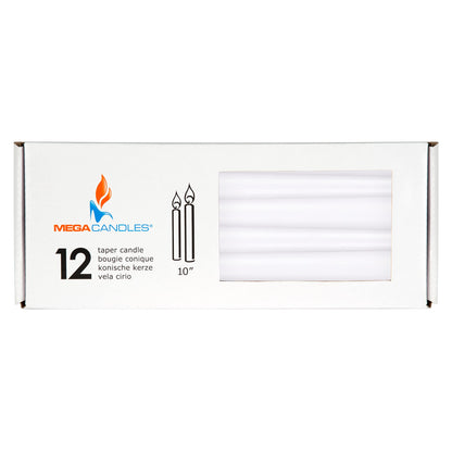Mega Candles 12 pcs Unscented White Taper Candles, Hand Poured Wax Candle 10 Inch x 7/8 Inch, Home Décor, Wedding Receptions, Centerpieces, Occasions, Events, Festivities, Romantic Dinners, Holders