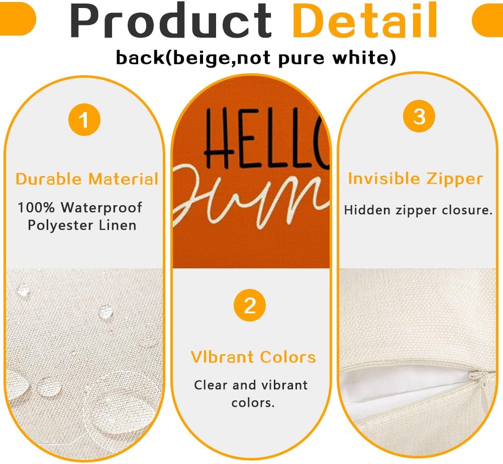 RABUSOFA Fall Pillow Covers - 18x18 Inch Waterproof Pumpkin Patch Design | Seasonal Home Decor