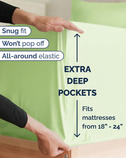 Skiennix Extra Deep Twin XL Sheet Set | 4-Piece Breathable Cooling Sheets - Hotel Luxury Bedding - Light Sage