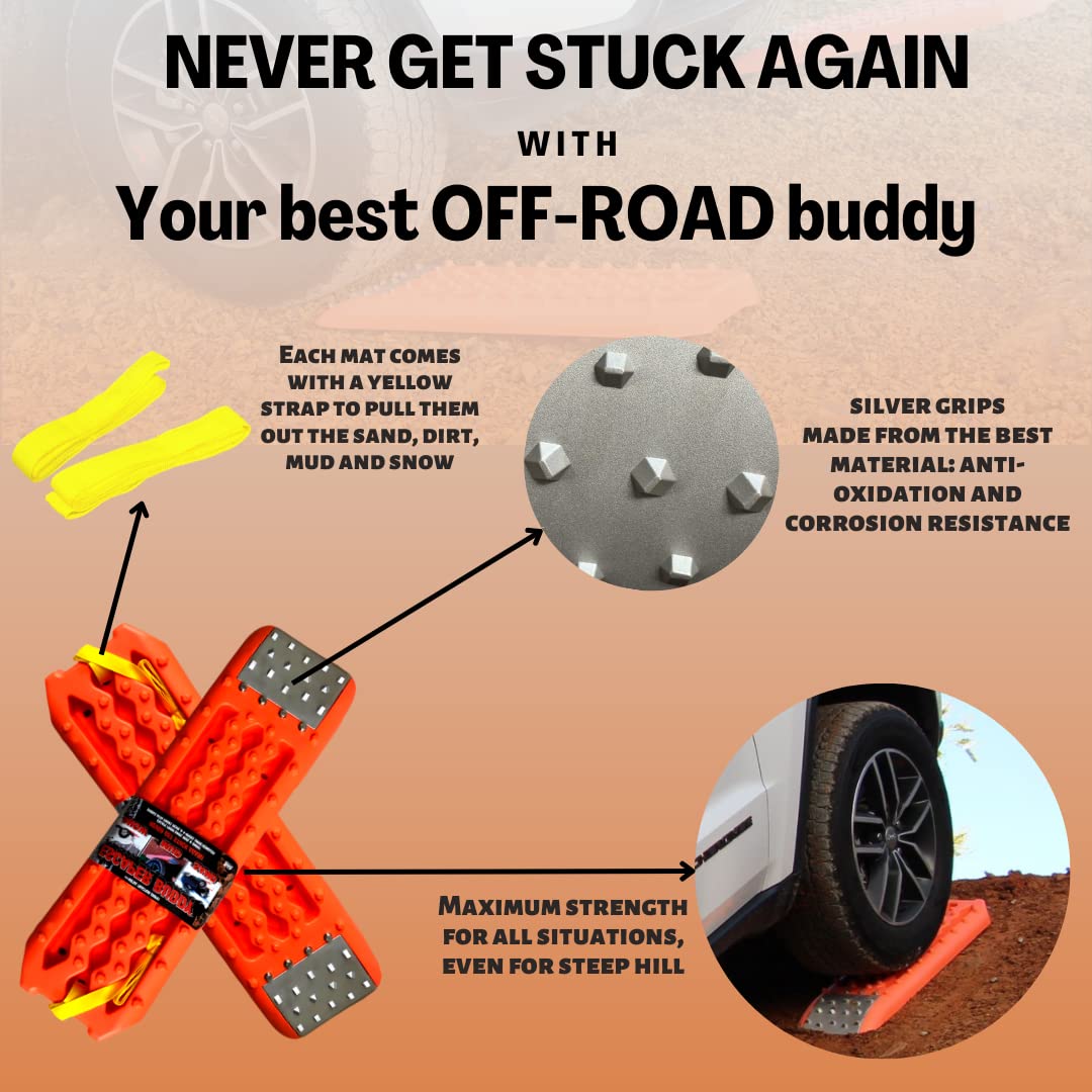Maxsa 20322 Metal Gripped Escaper Buddy Traction Boards for Off-Road Mud, Sand, & Snow Vehicle Extraction, Bendable, Unbreakable, Orange, 2 Pack