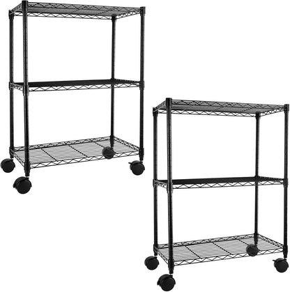 YSSOA 3-Tier Heavy Duty Storage Shelves 750Lb Capacity, 24.02" D x 13.78" W x 31.98" H Shelving Unit for Pantry, Garage, Laundry and Kitchen, Black, 2 Pack