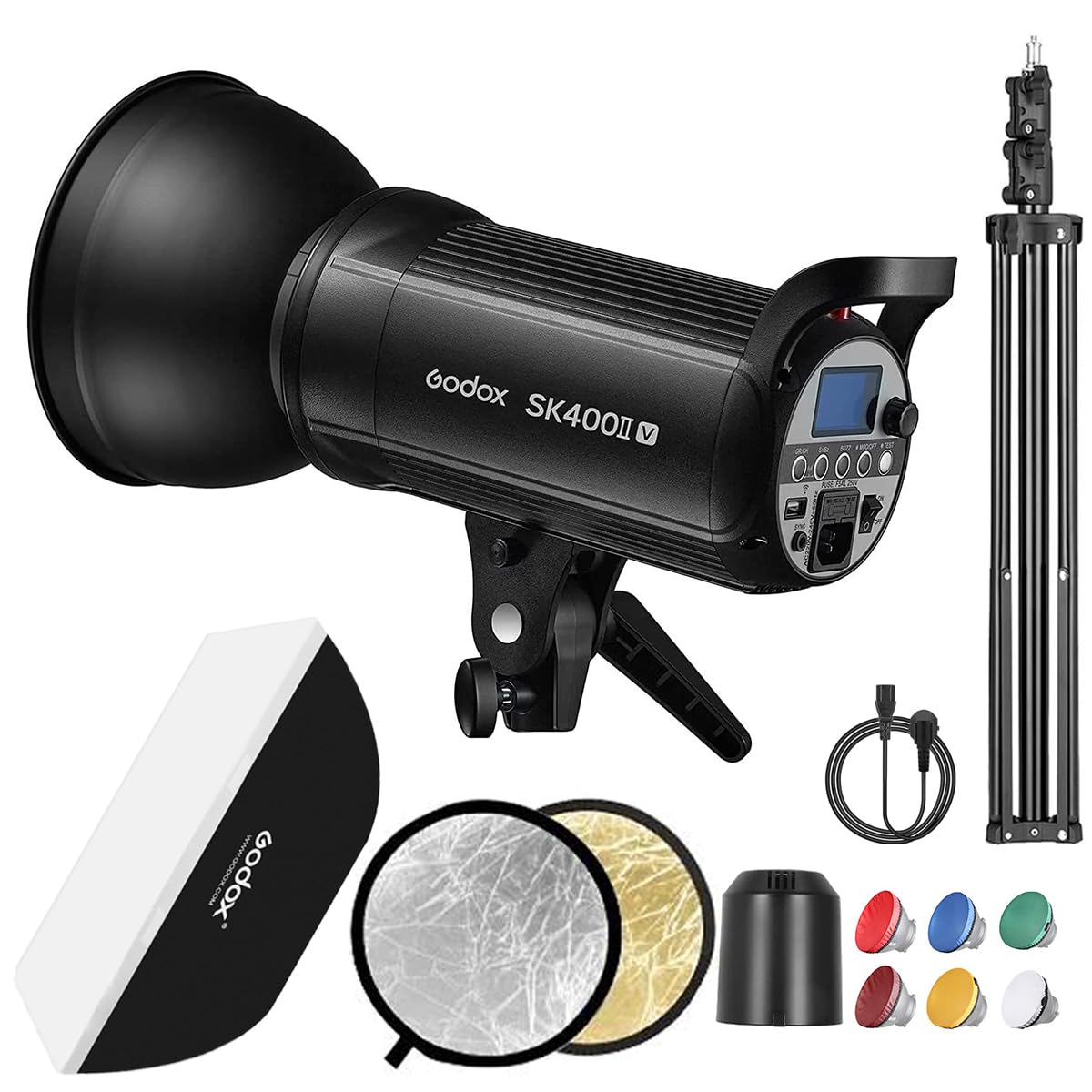 Godox SK400IIV 400Ws Photo Studio Strobe Flash Light Kit,GN65 2.4G X System,Bowens Mount with 10W LED Modeling Lamp,Tripod Stand,Softbox,Reflector for Wedding,Portrait,Fashion,Product Photography