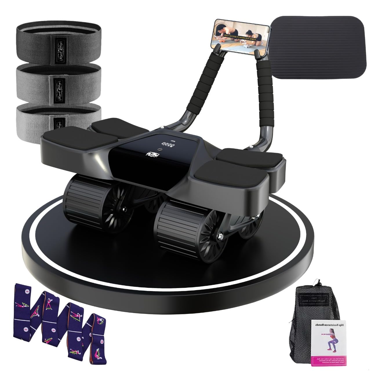 2025 New 4-Wheel Abdominal Roller with Elbow Support : Latest Upgraded High-Performance Exercise Machine With Automatic Rebound, Multi- layered Anti-Slip Design with Calorie Counting LCD Screen