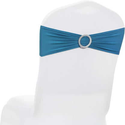 MDS Spandex Chair Sashes - Premium Stretch Covers with Buckle Slider for Weddings & Events | Dark Teal - Pack of 75