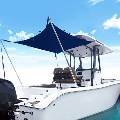 TeBaisea Boat T-Top Sun Shade Kit Boat Canopy, Boat Cover with Stainless Steel Telescopic Rod Foldable, UV-Proof 1200D High-Tech Polyester Fiber, Anti-Ultraviolet Dark Blue(102"×78"×66")