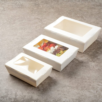 Restaurantware, Cafe Vision 42 Ounce Disposable To Go Boxes 200 Paper Boxes For Food - Hinge Lock Grease-Impervious White Paper Take Out Food Containers With Window For Lunch Or Desserts
