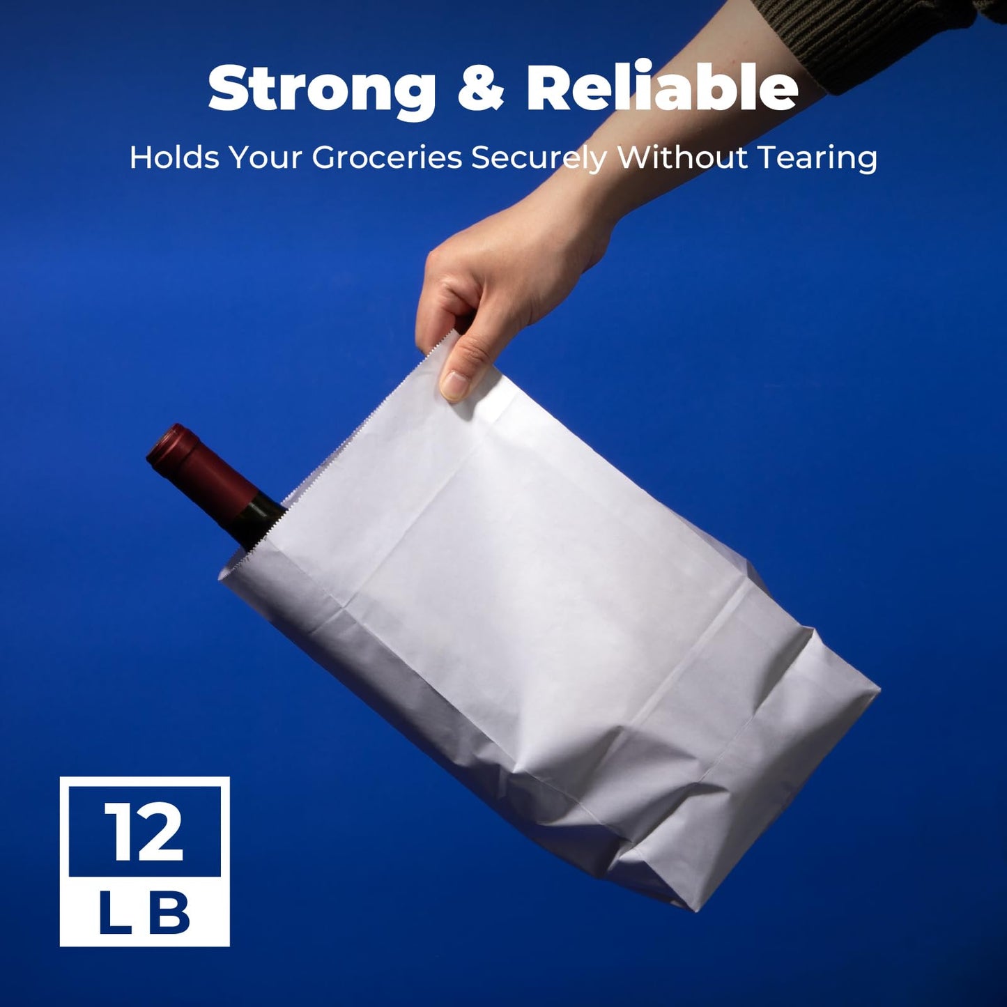 Fit Meal Prep 150 Pack 12 lb White Paper Lunch Bags, 13 x 7 x 4.5" Durable Paper Bags Bulk for Packing, Delivery, Take Out, Grocery, Retail Shopping, Premium Sack for Snacks, Bakery