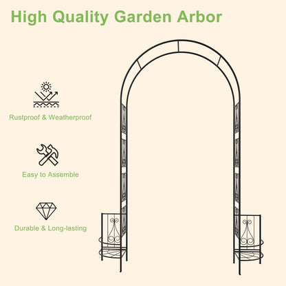 OUSHENG 8FT Metal Garden Arch Trellis with Planter Boxes for Climbing Plants Outdoor, Heavy-Duty Wedding Arch Backdrop Stand for Ceremony, Party, and Garden Decorations, Rust-Resistant Black Pergola