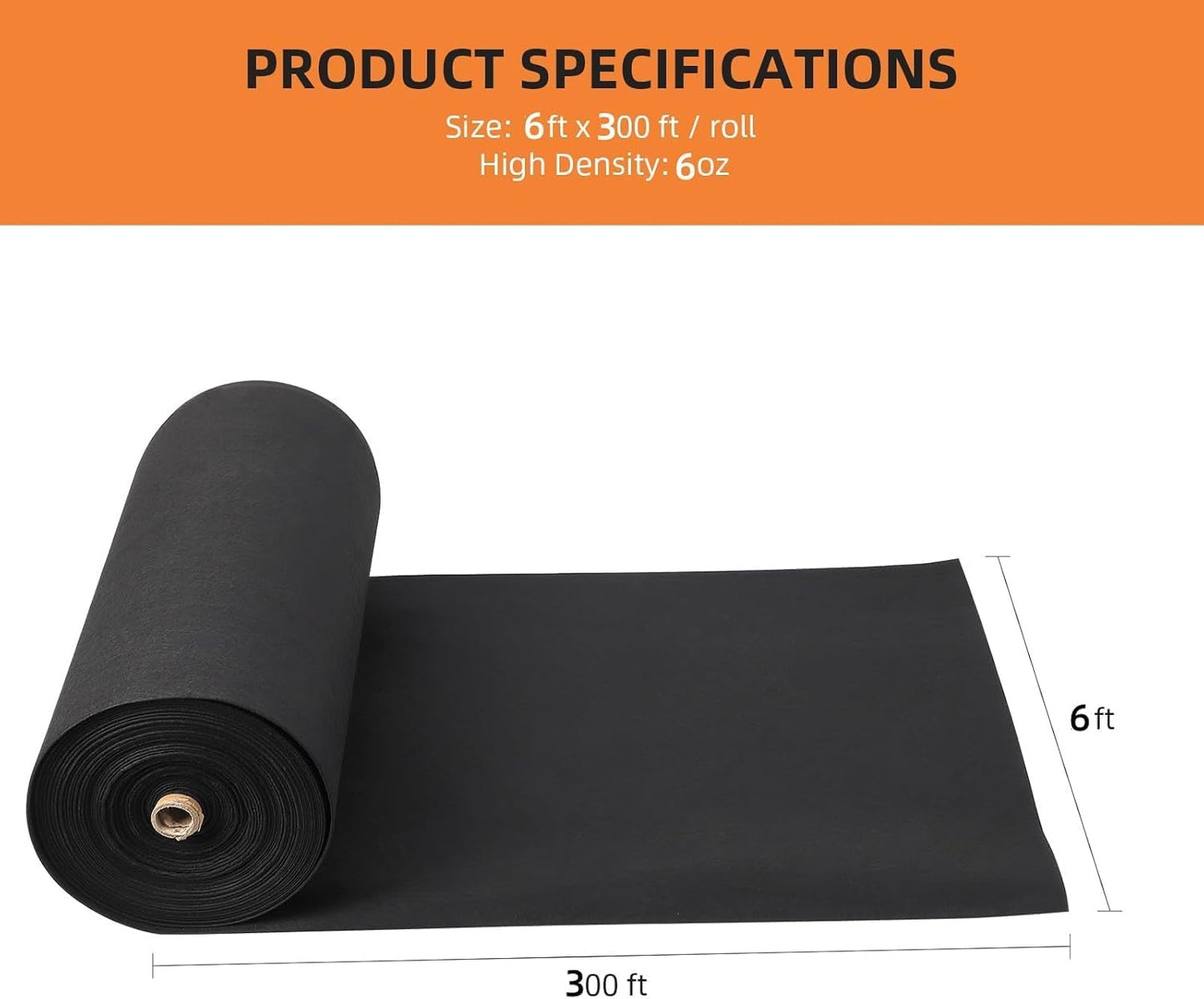 GarveeHome 6oz Geotextile Fabric 6ft x 300ft, 350N Strength for Driveway & Road Base Under Concrete, Erosion Control, French Drain, PP Non-Woven Stabilization Fabric