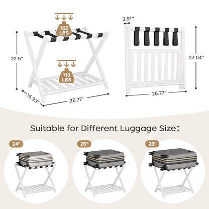 Oakvora Luggage Rack for Guest Room - Set of 2 Full Assembled 26.77" L Luggage Rack Stand for Suitcases, Foldable Luggage Holder with Shoe Shelf for Bedroom, Hotel (White Bamboo Suitcase Stands)