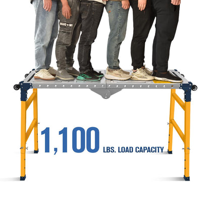 FUNTECK Versatile Portable Steel Work Platform and Welding Table with Casters | 55 x 14-inch Galvanized Tabletop | 1100 lbs. Load Capacity | Adjustable Height