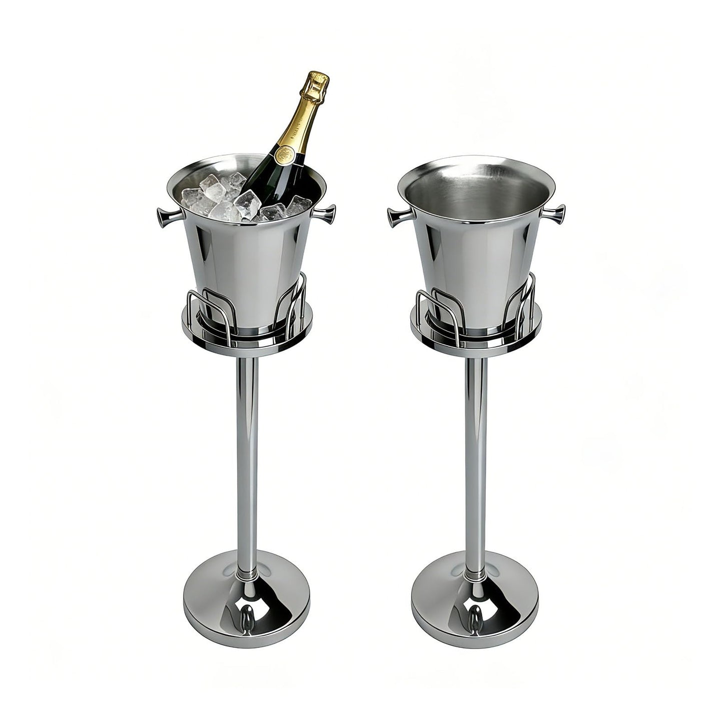 Champagne Bucket with Stand, Wine Bucket Stand with 5L Bucket, Stainless Steel Standing Ice Buckets for Bar, KTV, Hotel, Party, Gathering (Silver, 2 Packs)
