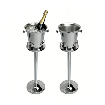 Champagne Bucket with Stand, Wine Bucket Stand with 5L Bucket, Stainless Steel Standing Ice Buckets for Bar, KTV, Hotel, Party, Gathering (Silver, 2 Packs)