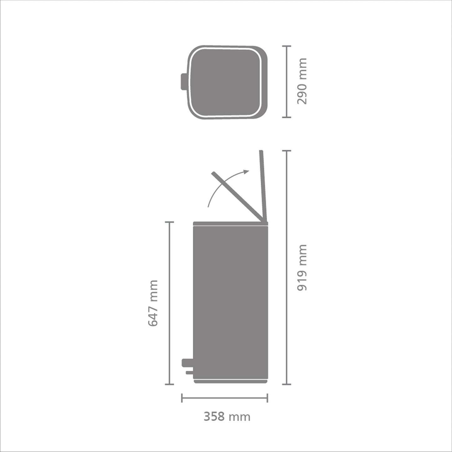 Brabantia Bo Step-On 8 Gallon Square Trash Can | Mineral Infinite Gray | Light-Pedal, Soft-Close Kitchen Trash Can, Removable Inner Bucket, Non-Slip Base | Sample Trash Bags Included
