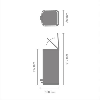 Brabantia Bo Step-On 8 Gallon Square Trash Can | Mineral Infinite Gray | Light-Pedal, Soft-Close Kitchen Trash Can, Removable Inner Bucket, Non-Slip Base | Sample Trash Bags Included