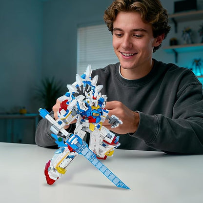 DAHONPA White Blue Warrior Manned Mecha Robot Building Blocks Set Guardian Transforming Mech Model Kit (1797+ Pieces) Loyal Warrior Robots Toys for Adults Christmas Birthday Gift