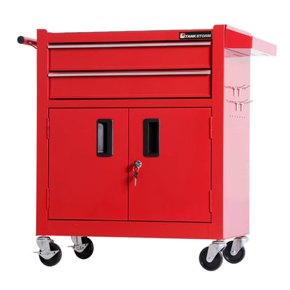 TANKSTORM Tool Chest Heavy Duty Cart Steel Rolling Tool Box with Lockable Doors (TZ12 Red)