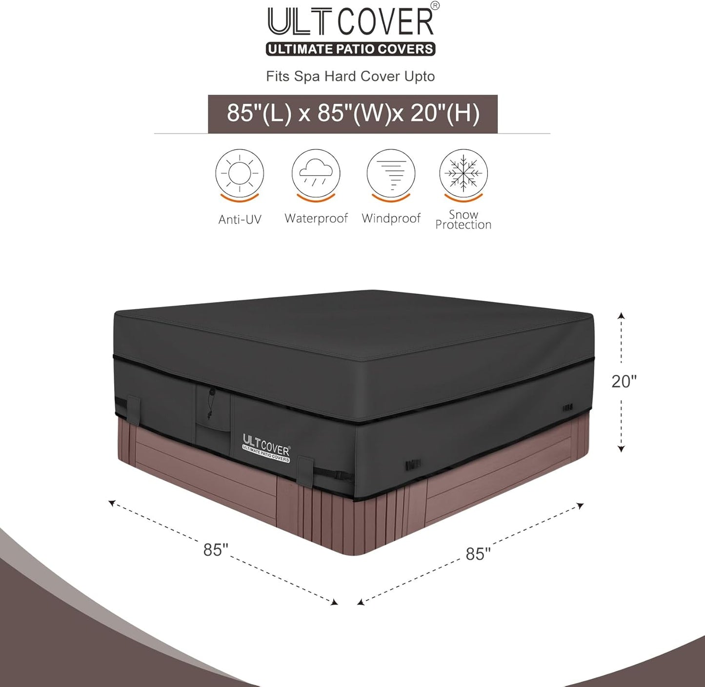 ULTCOVER Waterproof Hot Tub Cover - Durable 600D Polyester, 85 x 85 Inch, Black