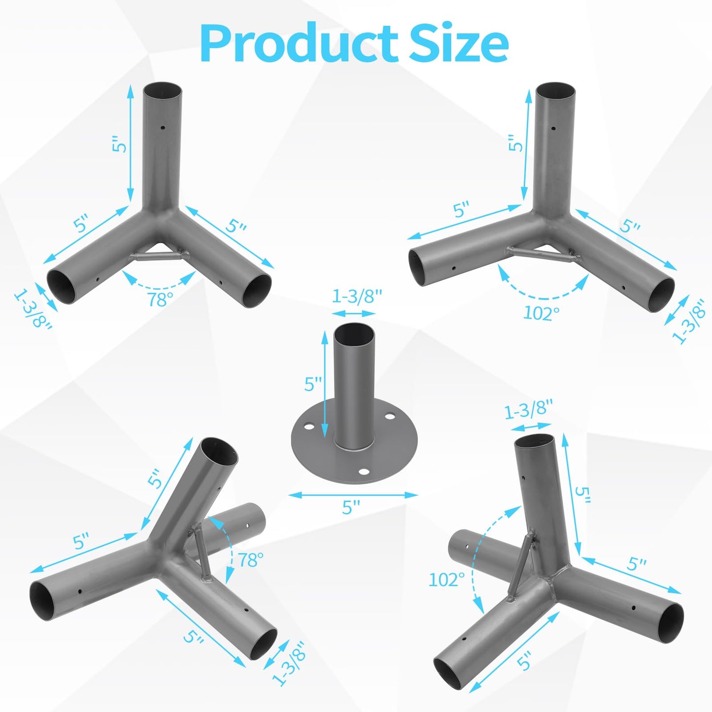 ICITYWALL 8 Leg Carport Kits，Slant Roof Canopy Fitting Kit with 1-3/8" ID, Galvanized Steel Carport Connectors, shed Frame kit DIY Project