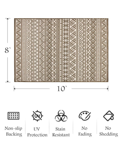Outdoor Rug Carpet 8x10 ft, Flatweave Textured Outdoor Patio Rug Non Slip Indoor Outdoor Rugs with Rubber Particles Backing Boho Outdoor Area Rug for Patio Deck Front Porch Backyard Balcony, Brown
