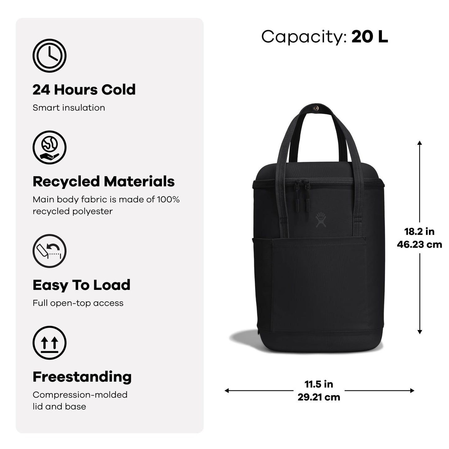 Hydro Flask Cooler Backpack - Insulated Portable Soft Cooler - 20 L Capacity in Black