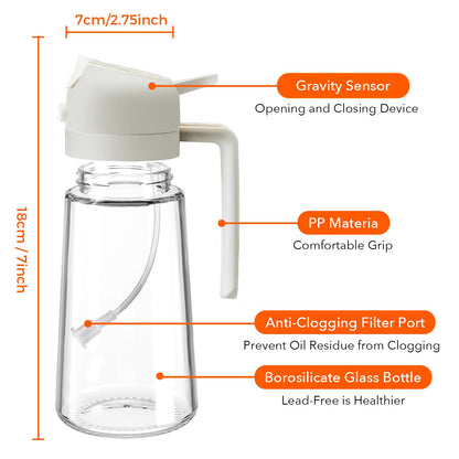 YRRAMATE 16oz/470ml Glass Olive Oil Sprayer for Cooking with Stickers, 2 in 1 Oil Dispenser for Kitchen Gadgets, Food Grade Premium Spray Bottle for Salad, Frying, BBQ (Creamy White)