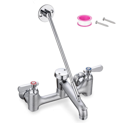 Sepaitek Commercial Mop Sink Faucet 8" Center Wall Mount, Heavy-Duty Service Sink Faucet with Vacuum Breaker 3/4" Hose Thread, for Industrial Outdoor Janitor Floor Mop Sink, Brass Casted Chrome Finish