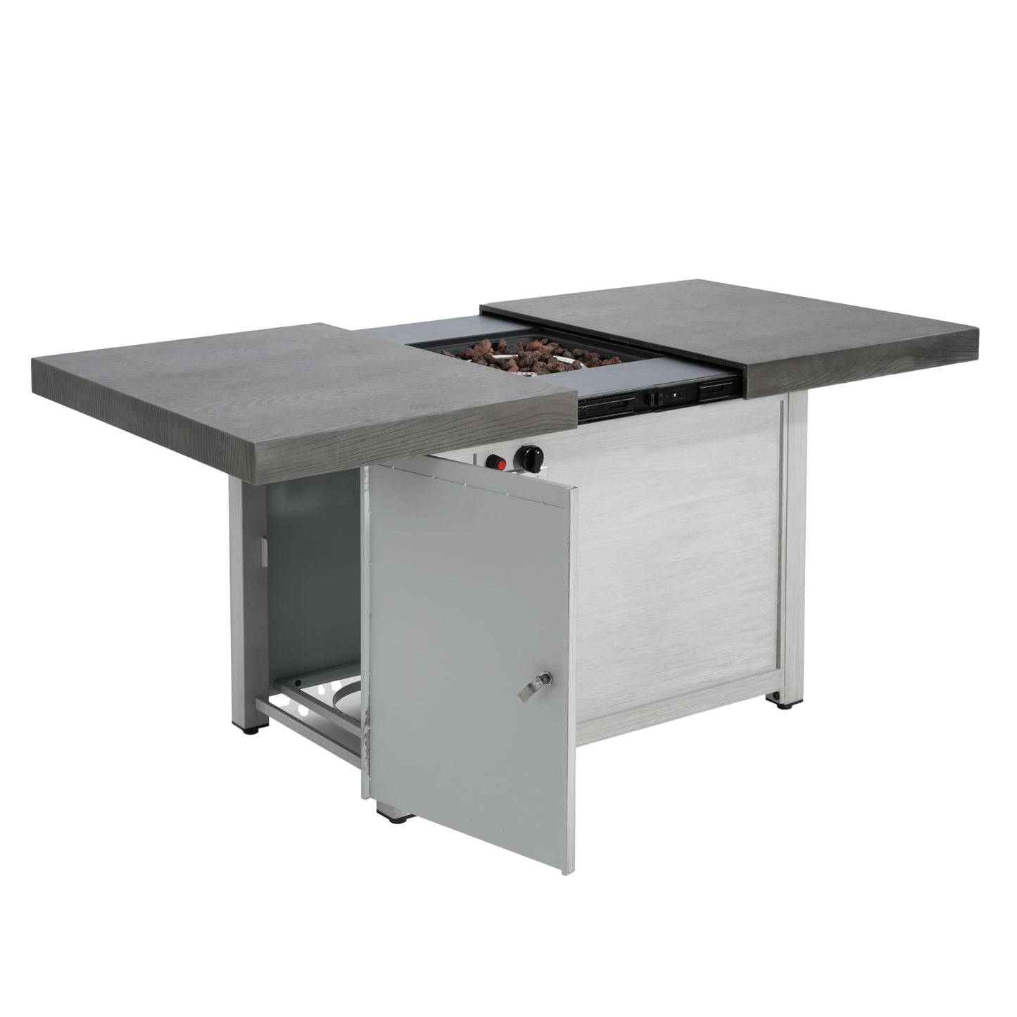 Christopher Knight Home Akali Extendable Outdoor Fire Pit Table with Lava Rocks and Protect Cover, Aluminium Alloy Tabletop Fire Pit with Steel Frame, Patio Fireplace Table, 50000 BTU, Dark Grey