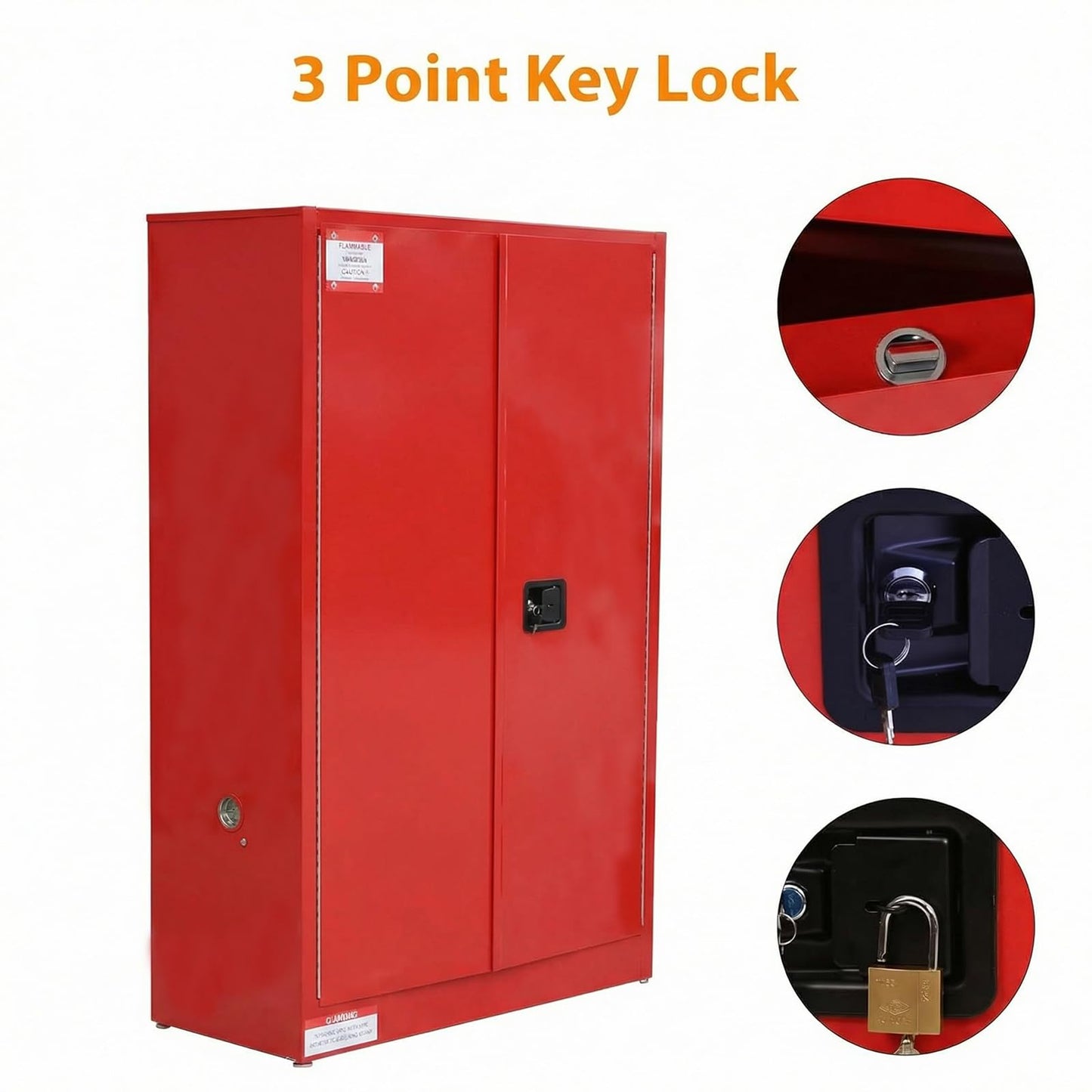 45 Gallon Flammable Safety Cabinet, Industrial Yellow Steel Storage for Flammable Liquids, 2 Adjustable Shelves, Double-Wall Fireproof Cabinet with Manual Close Doors & Vents - Red