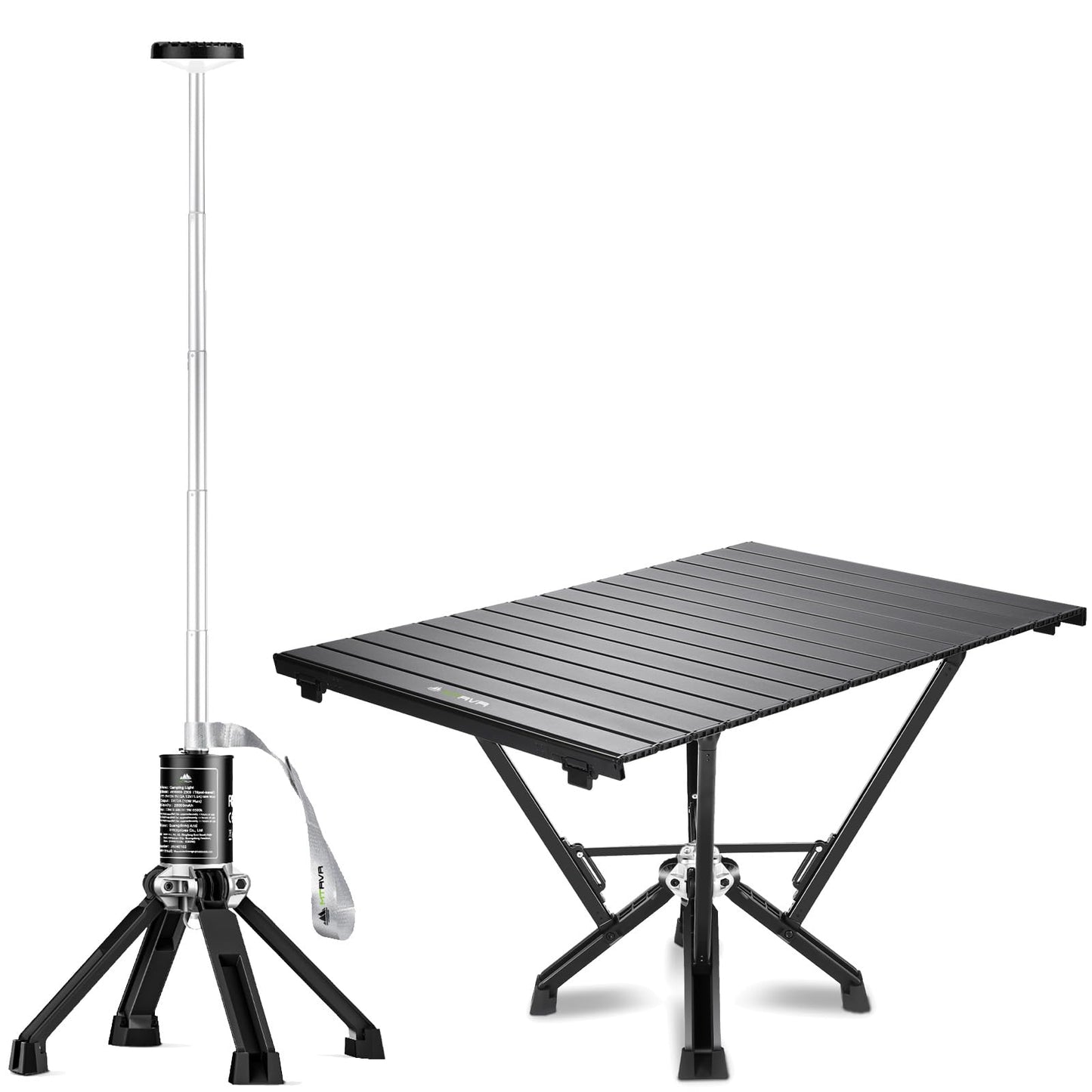 MTRVR Folding Camping Table & LED Lantern Bundle – Portable Aluminum Outdoor Table + Rechargeable Camping Lantern, Tent Lights, Overlanding Gear & Emergency Outdoor Lighting