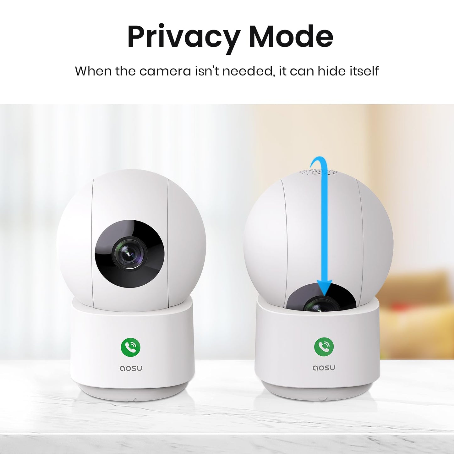 AOSU 2K Security Camera Indoor, Baby Monitor Pet Camera 360-Degree for Home Security with 2.4 GHz Wi-Fi Router, One-Touch Call, Smart Motion Tracking, IR Night Vision, Compatible with Alexa