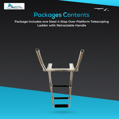 MARINE CITY 316 Grade Stainless Steel 4-Step Over Platform Telescoping Ladder with Retractable Handle
