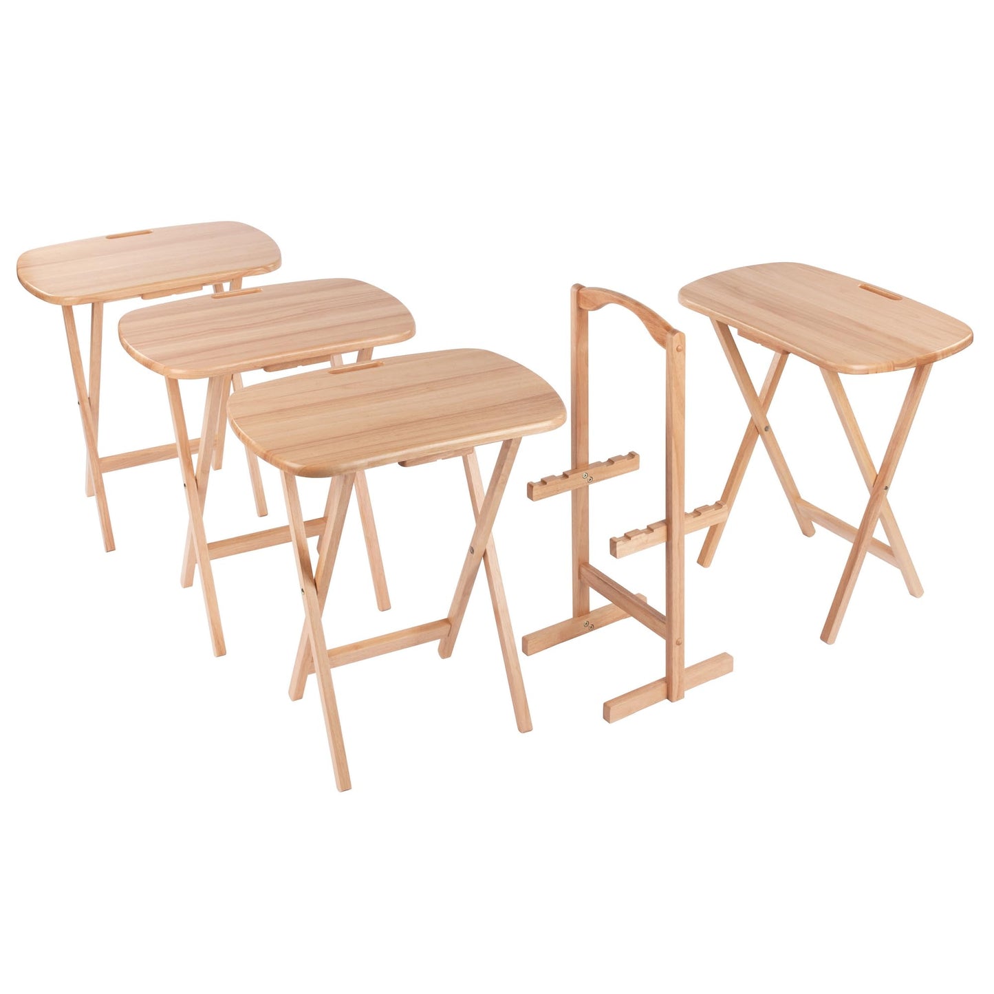 Winsome Lucca Set of 4 Foldable Snack Tables with Storage Rack, Easy to Store Portable Fold Up Table Set for Kitchen, Living Room TV Dining, Crafts, Puzzles, Work from Home