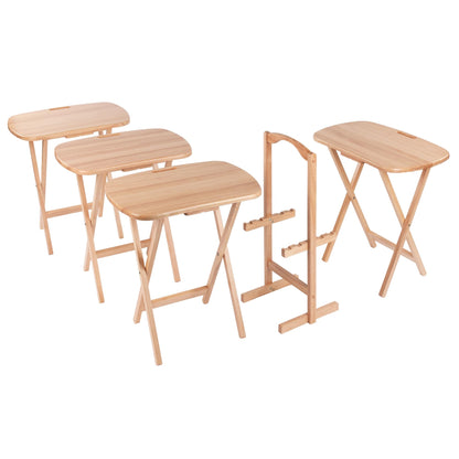 Winsome Lucca Set of 4 Foldable Snack Tables with Storage Rack, Easy to Store Portable Fold Up Table Set for Kitchen, Living Room TV Dining, Crafts, Puzzles, Work from Home