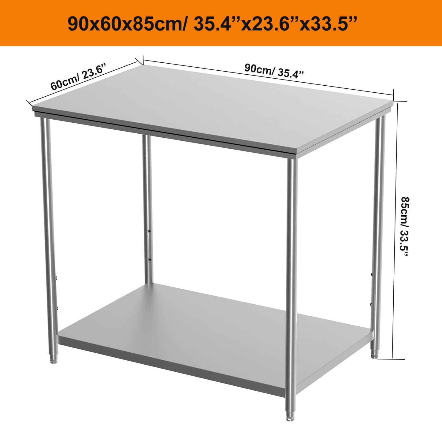 Weejian Stainless Steel Prep Table 36 x 24 x 33.5 Inch, Heavy Duty Commercial Work Table with Adjustable Undershelf, Kitchen Prep Table for Restaurant Bakery Home Workshop Garage