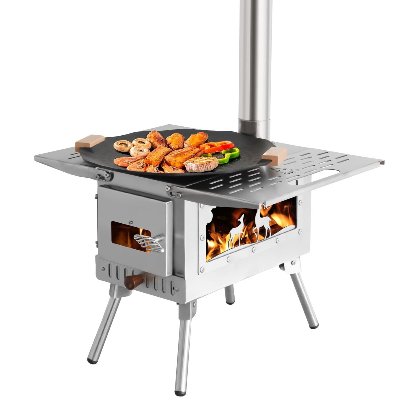 Outdoor Camping Tent Stove Portable Camping Stove Stainless Steel Stove With Chimney Pipe for Outdoor Cooking Camping BBQ Accessories