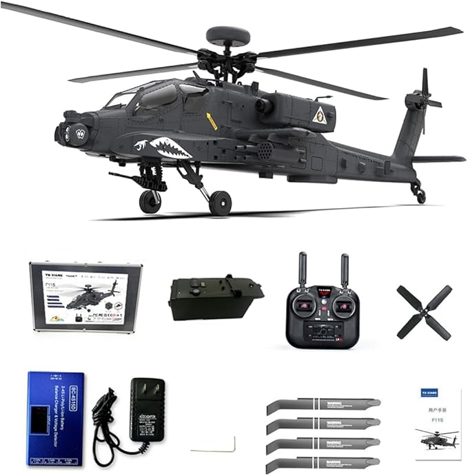 1/32 F11-S AH64 Apacche RC Helicopter 2.4G 6CH RC Dual-axis Co-Drive Flybarless 6G/3D Stunt Airplane Model with GPS (RTF Version)