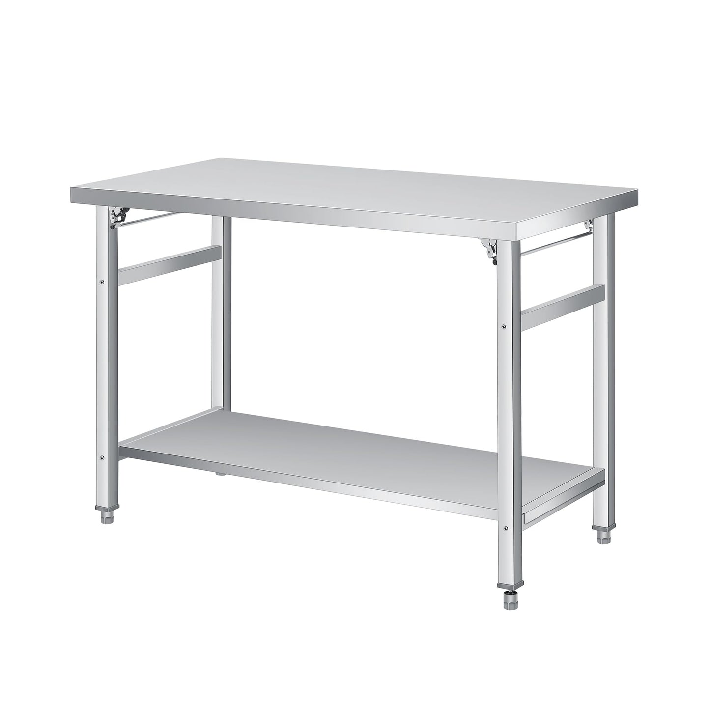 Stainless Steel Worktable 48x24 Inch, Folding Commercial Prep Table, 920 Lbs Load, Heavy-Duty Folding Table with Adjustable Undershelf & Feet, Double Tier Portable Workstation for Kitchen & Garage