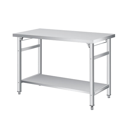 Stainless Steel Worktable 48x24 Inch, Folding Commercial Prep Table, 920 Lbs Load, Heavy-Duty Folding Table with Adjustable Undershelf & Feet, Double Tier Portable Workstation for Kitchen & Garage
