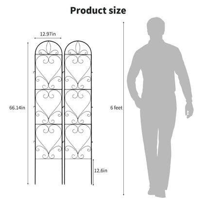 XYCCRX 2PCS Metal Garden Trellis for Climbing Plants Outdoor, Heavy-Duty Cucumber Tomato Trellis for Raised Garden Bed, Decorative Wrought Iron Trellis Arch for Wedding Party Decor