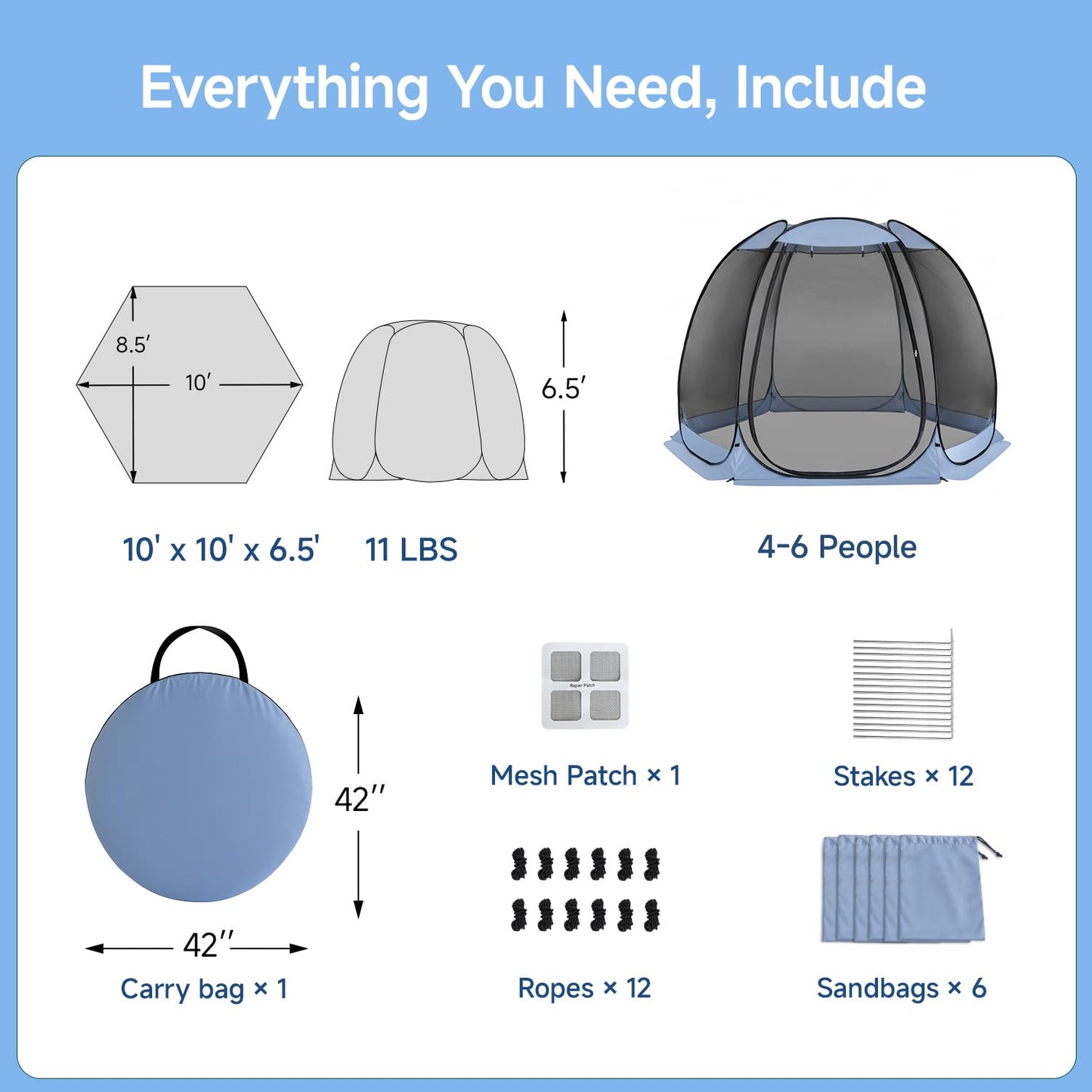 Alvantor 10'x10' Pop Up Screen House Tent, Instant Outdoor Gazebo with Mosquito Netting & UPF 50+ Sun Protection, Portable Canopy Shelter for Patio, Backyard, Camping (4-6 Person),Charcoal Gray